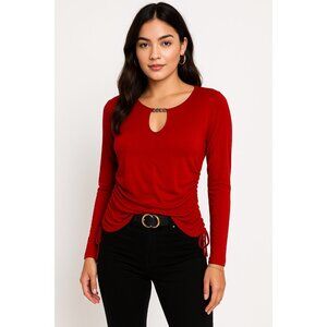 Fever Size Small Ruched Long Sleeve Side Tie Attached Chain Red